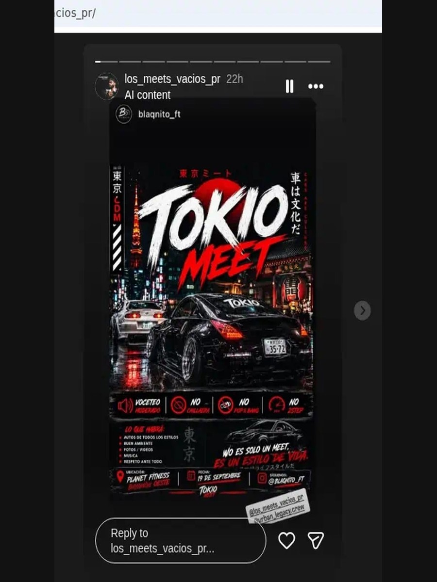 Tokio Meet: sábado 19 de septiembre en Planet Fitness Bayamón Oeste flyer evento racing Puerto Rico