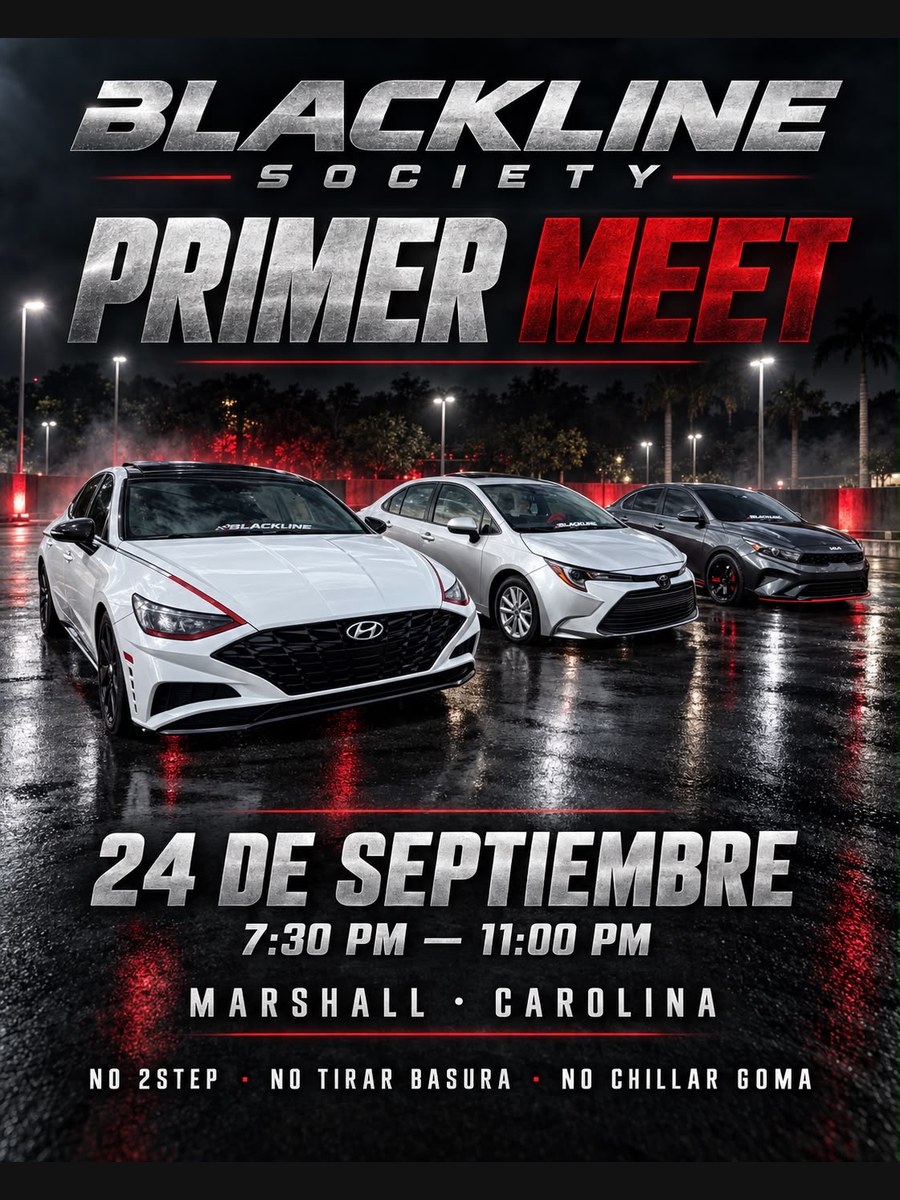 Primer meet de Blackline society: miércoles 24 de septiembre en Marshalls Carolina flyer evento racing Puerto Rico