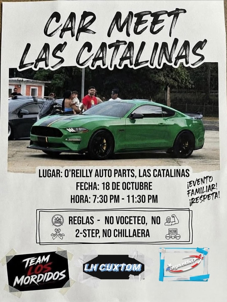 Car Meet Las Catalinas: domingo 18 de octubre en O'Reilly flyer evento racing Puerto Rico