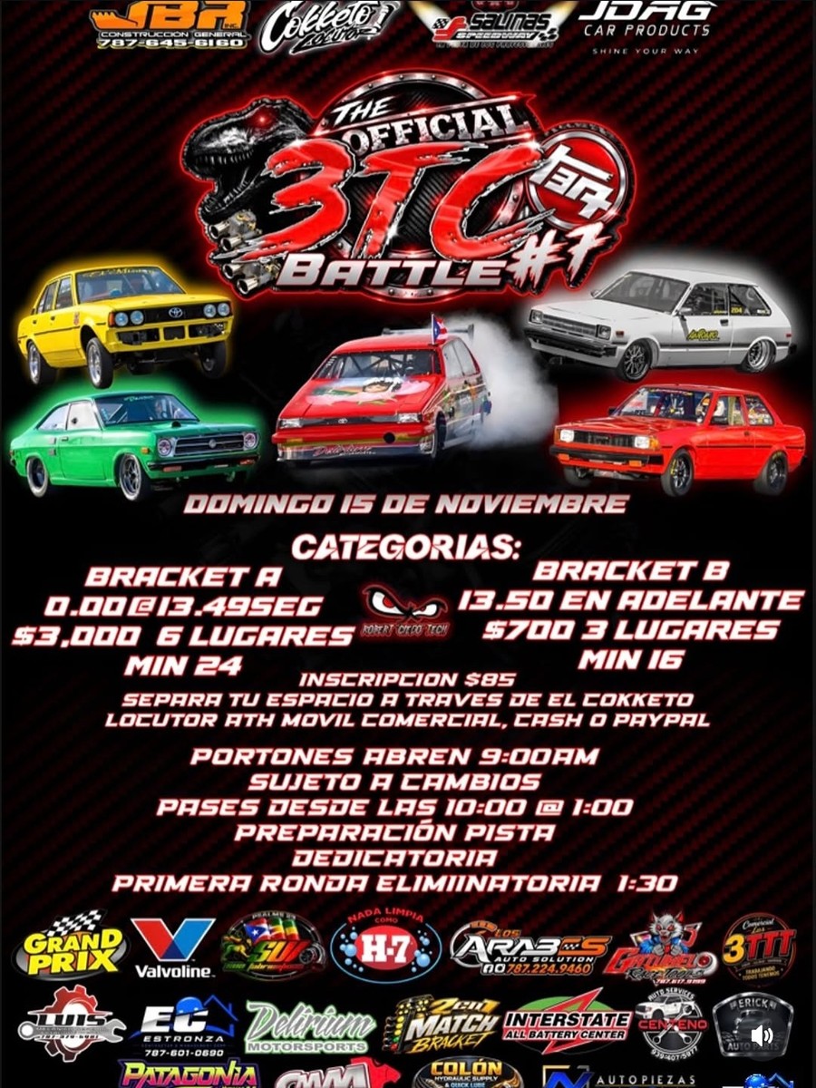 3TC Battle #7: domingo 15 de noviembre en Salinas Speedway flyer evento racing Puerto Rico