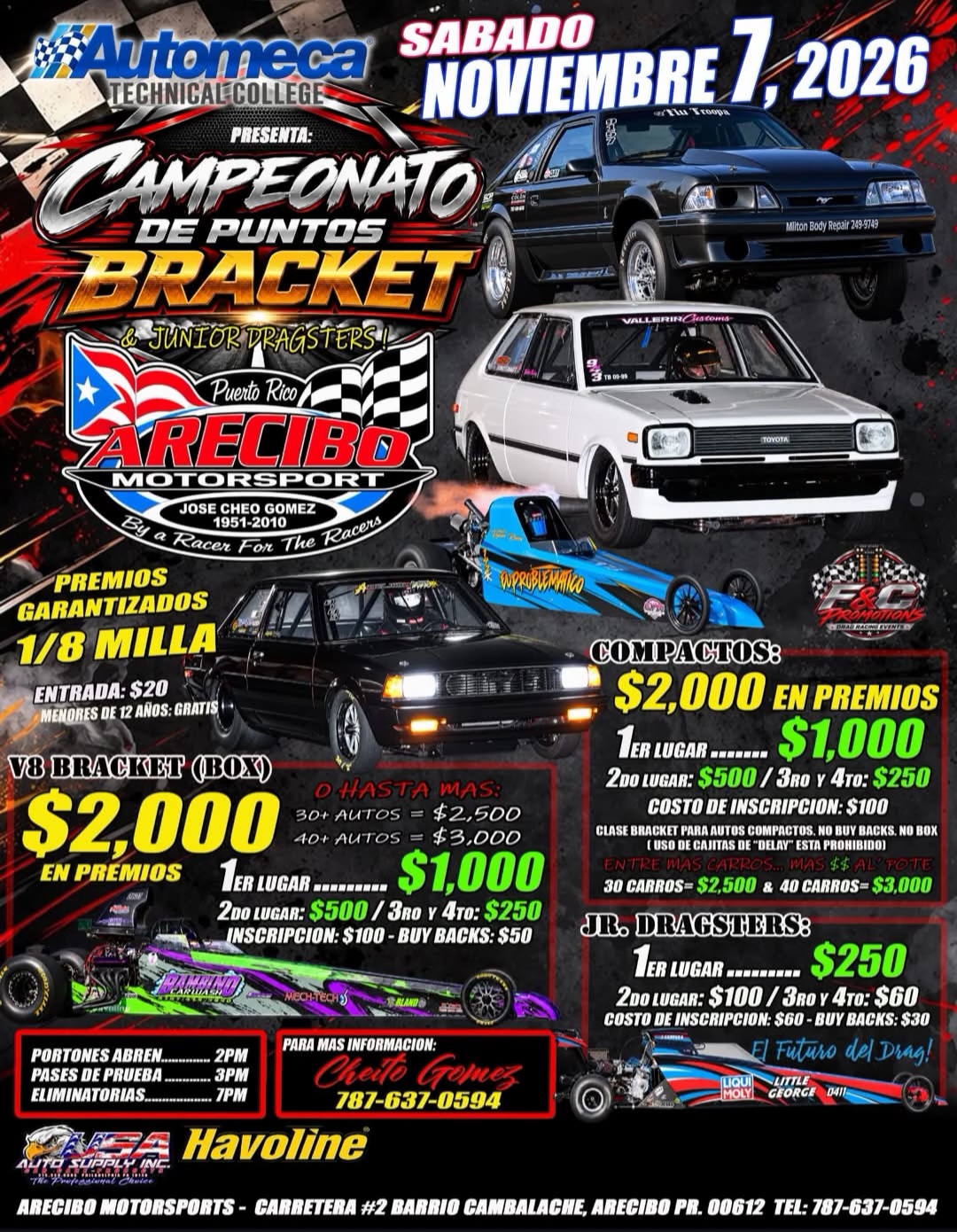 Campeonato de Puntos Bracket: sábado 7 de noviembre en Arecibo Motorsports